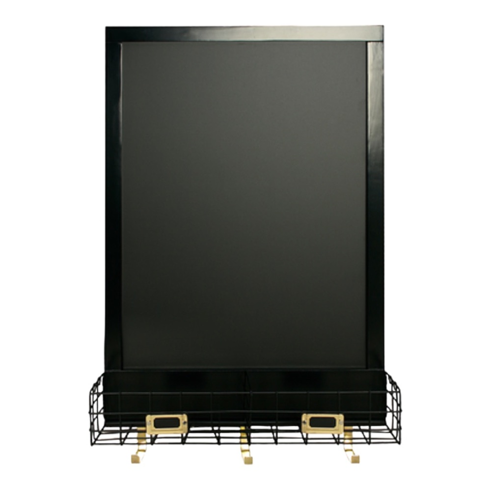 Life at Home Wall-Mounted Chalkboard with Hooks & Storage & White Chalk